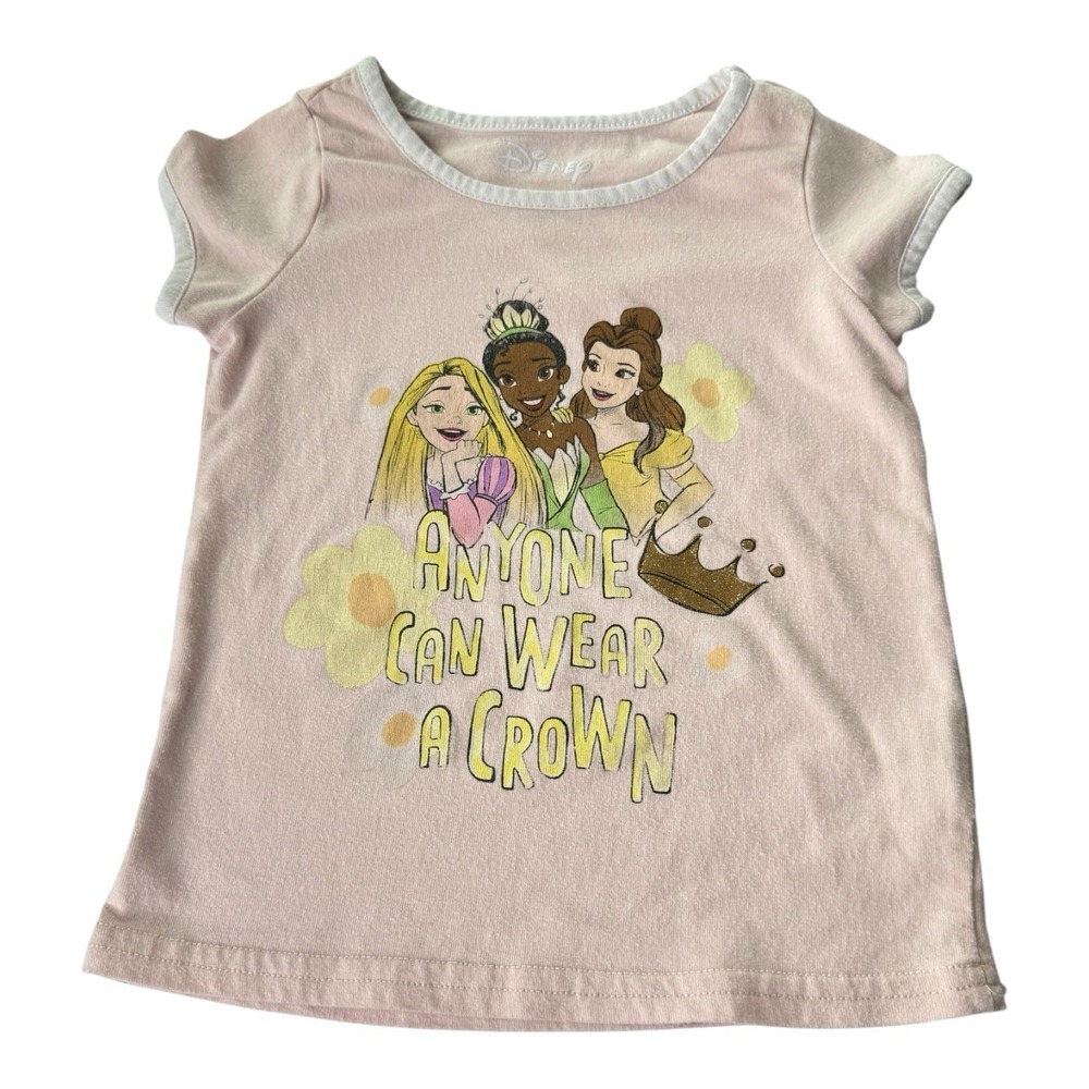 Disney Princess Girls Pink Graphic T Shirt Size 4T Rapunzel Tiana Belle